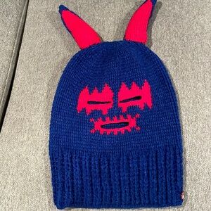 Men's Blue Knit Beanie with Pink Accent Ears